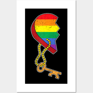 Matching Half Heart Gay Pride Lgbt Q Flag Couple Lock Love Posters and Art